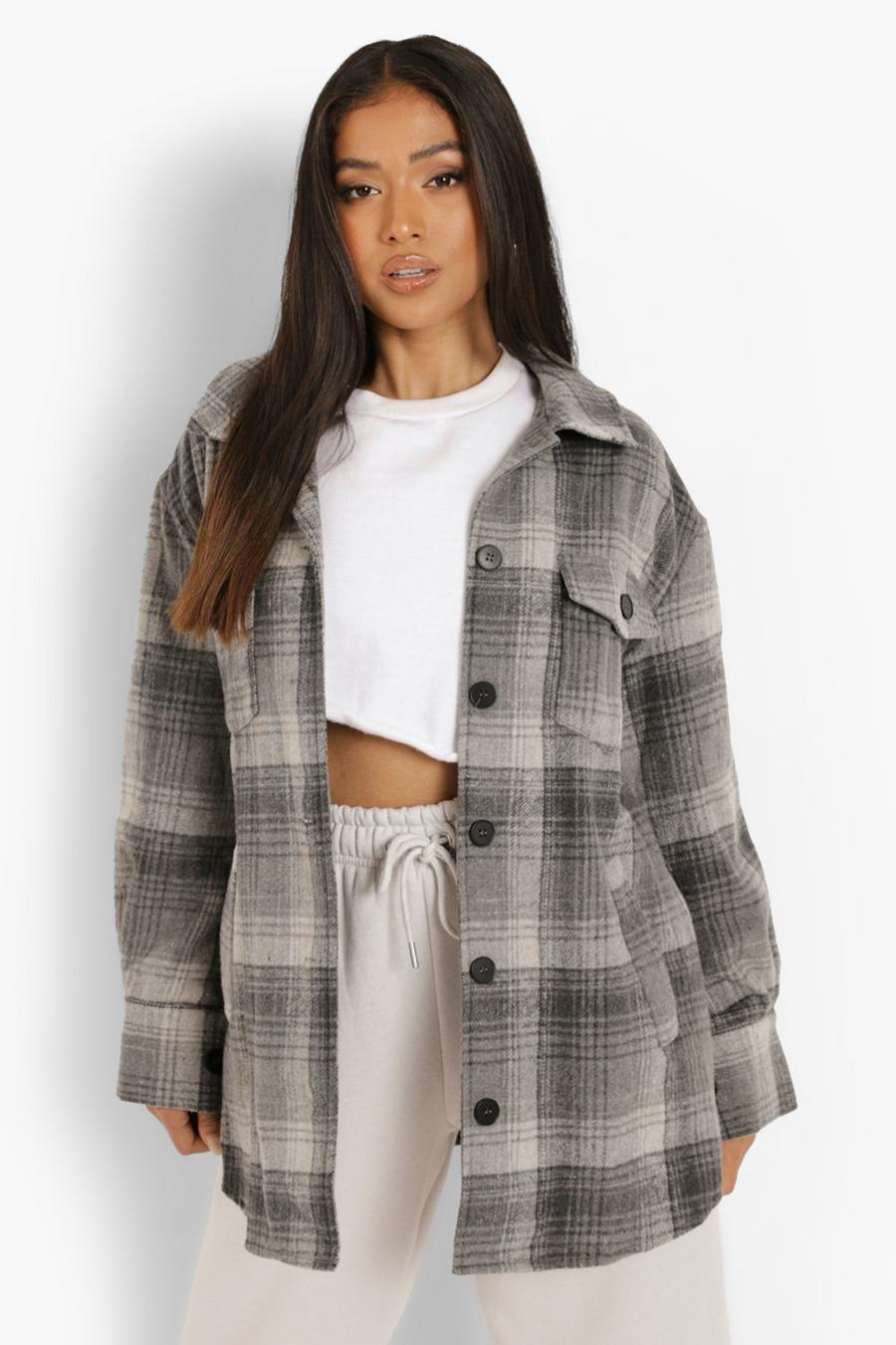 Charcoal Petite Brushed Check Shacket image number 1