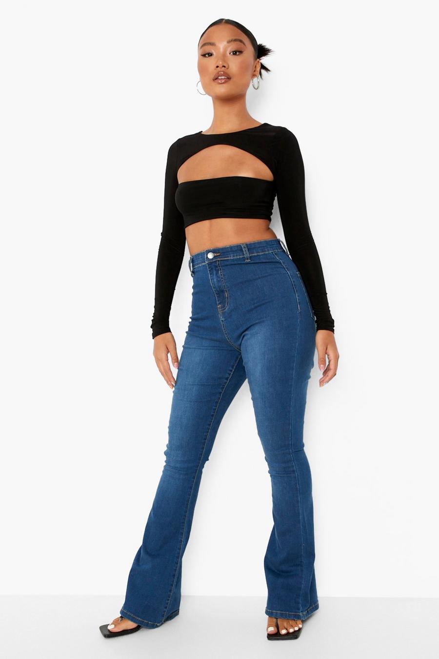 Mid blue סקיני ג'ינס high waist מתרחב, פטיט image number 1