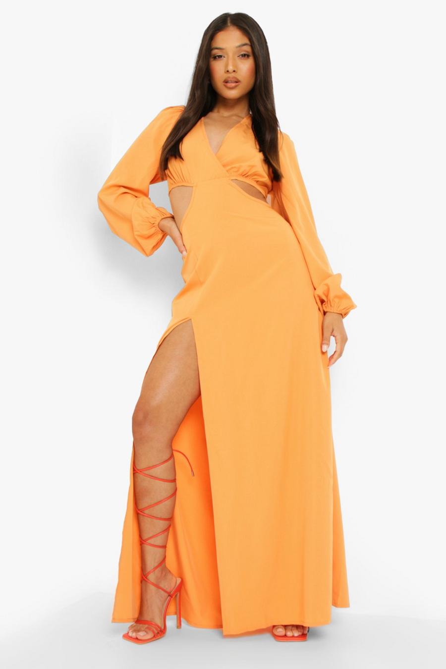 תפוז מוזהב שמלת מקסי פטיט ארוגה עם חיתוכים פטיט image number 1