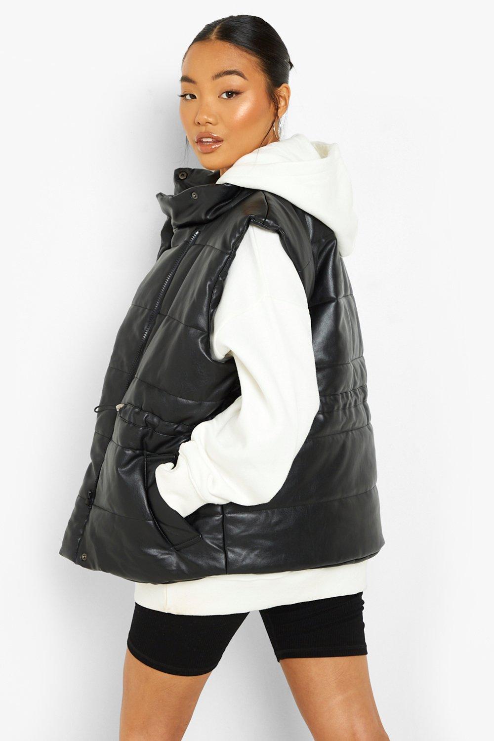 Petite Matte Faux Leather Puffer Vest boohoo AU