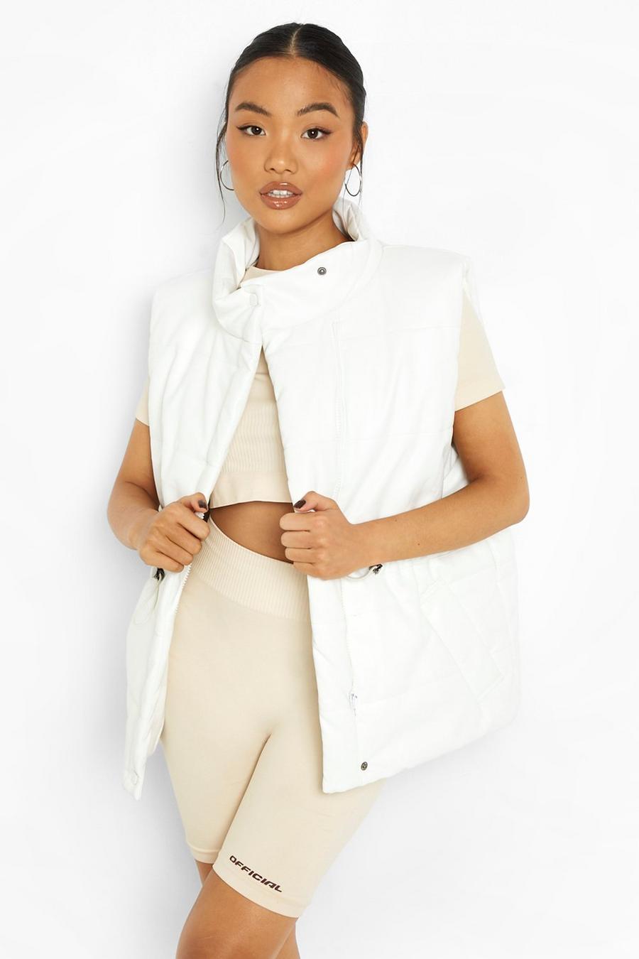 Ivory Petite Matte Faux Leather Puffer Vest image number 1