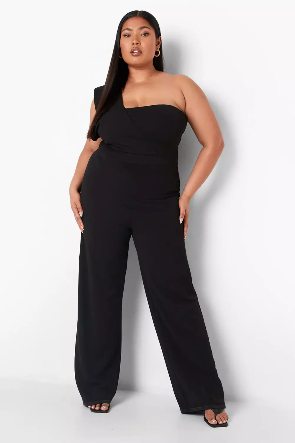 Black Plus One Shoulder Tailored Jumpsuit alternative image
