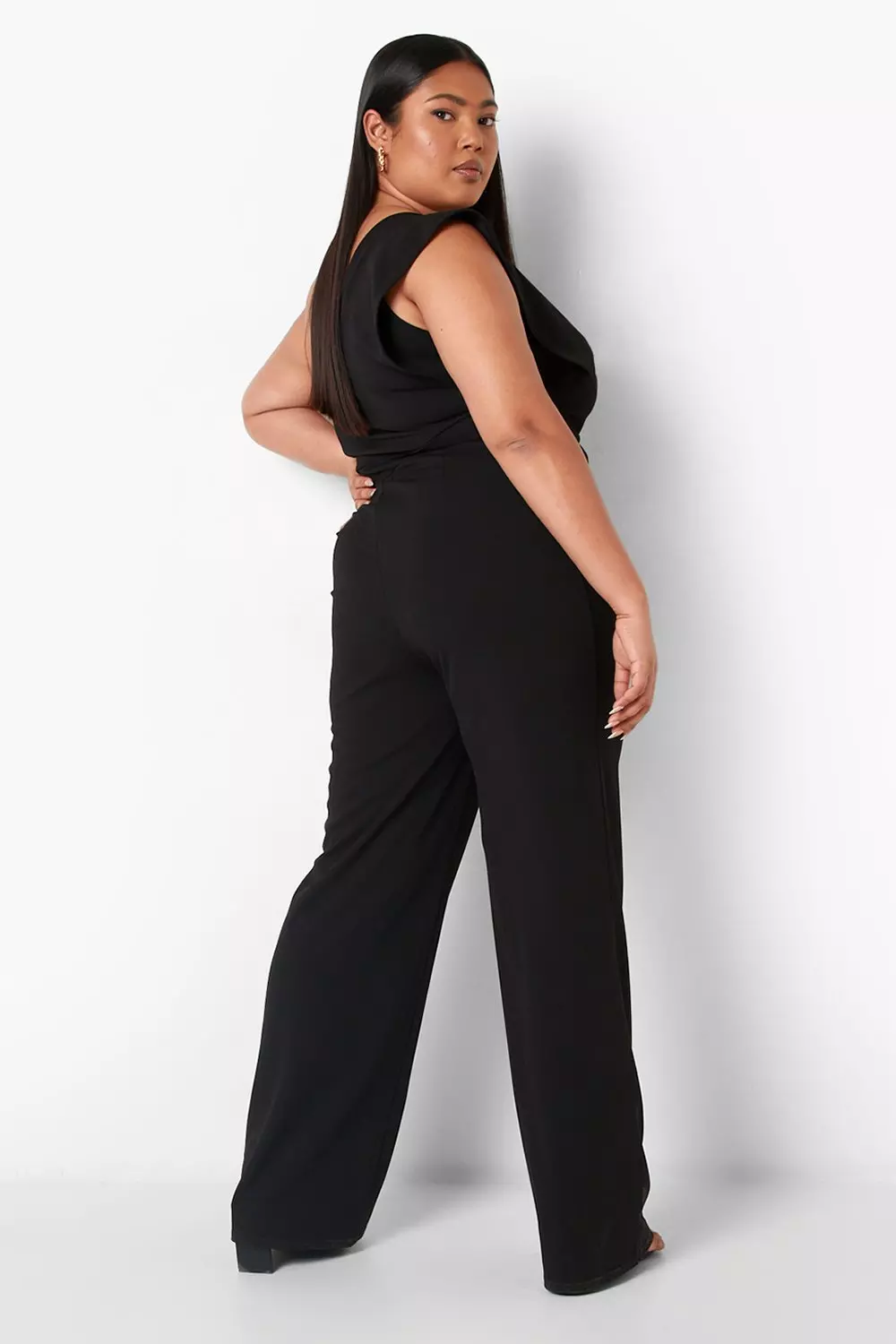 Black Plus One Shoulder Tailored Jumpsuit alternative image
