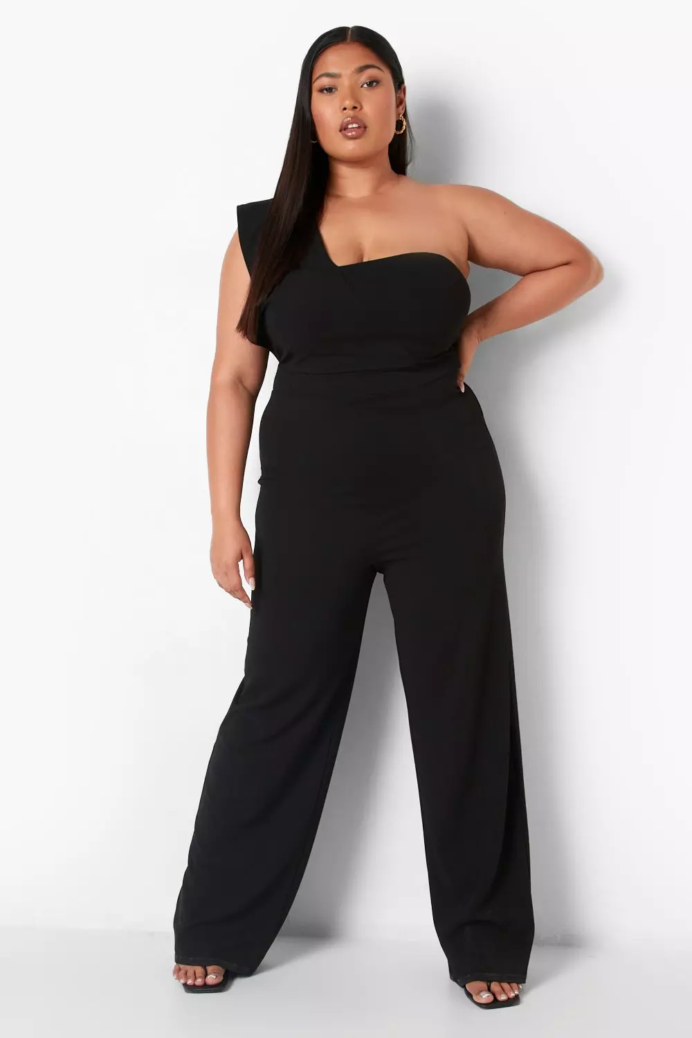 Black Plus One Shoulder Tailored Jumpsuit alternative image
