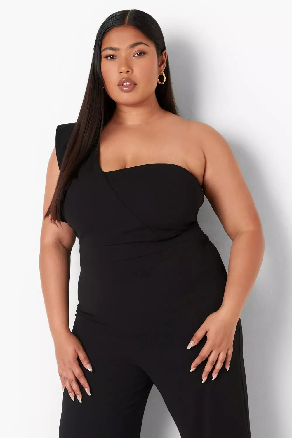 Black Plus One Shoulder Tailored Jumpsuit alternative image