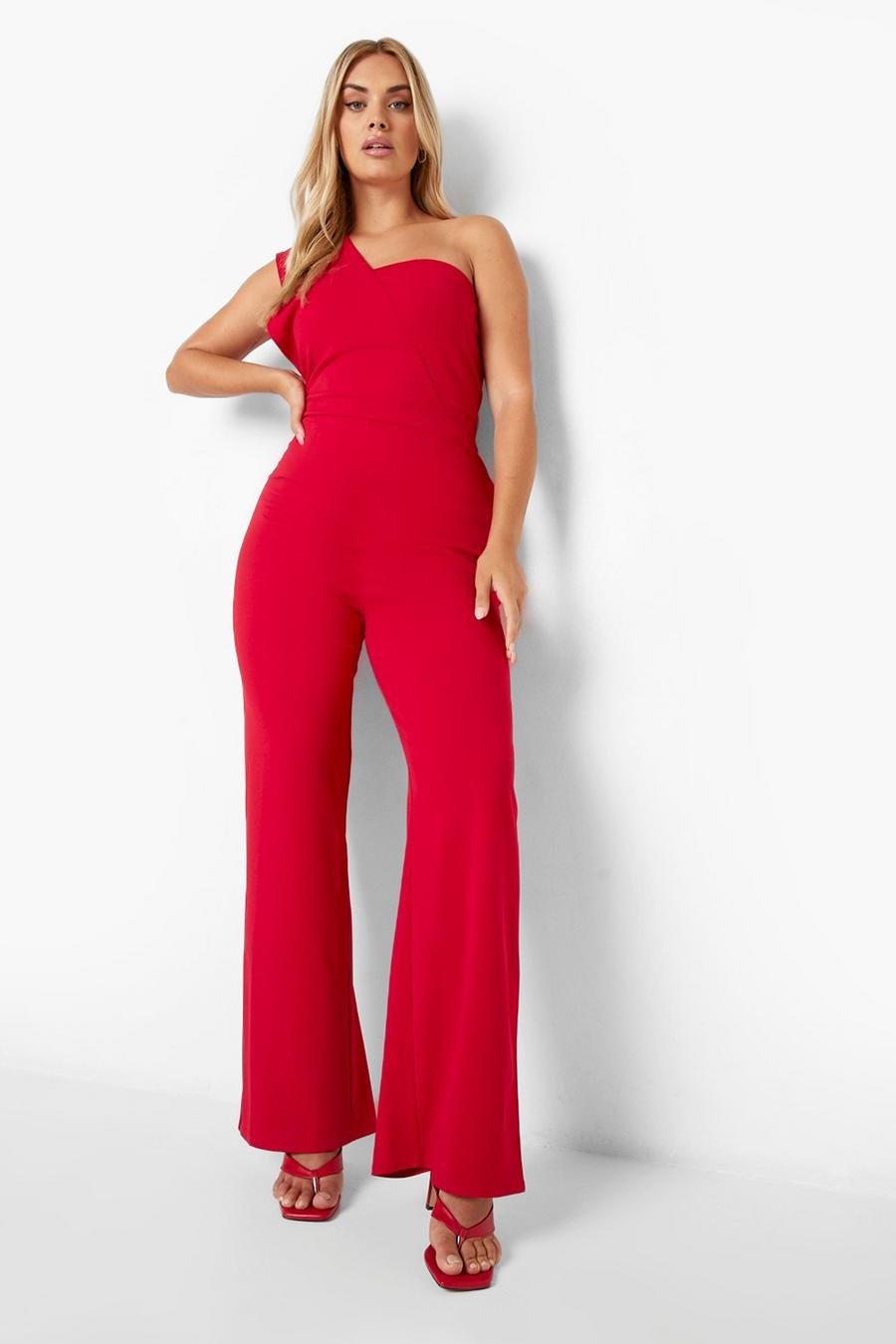 Red Plus One Shoulder Tailored Jumpsuit image number 1