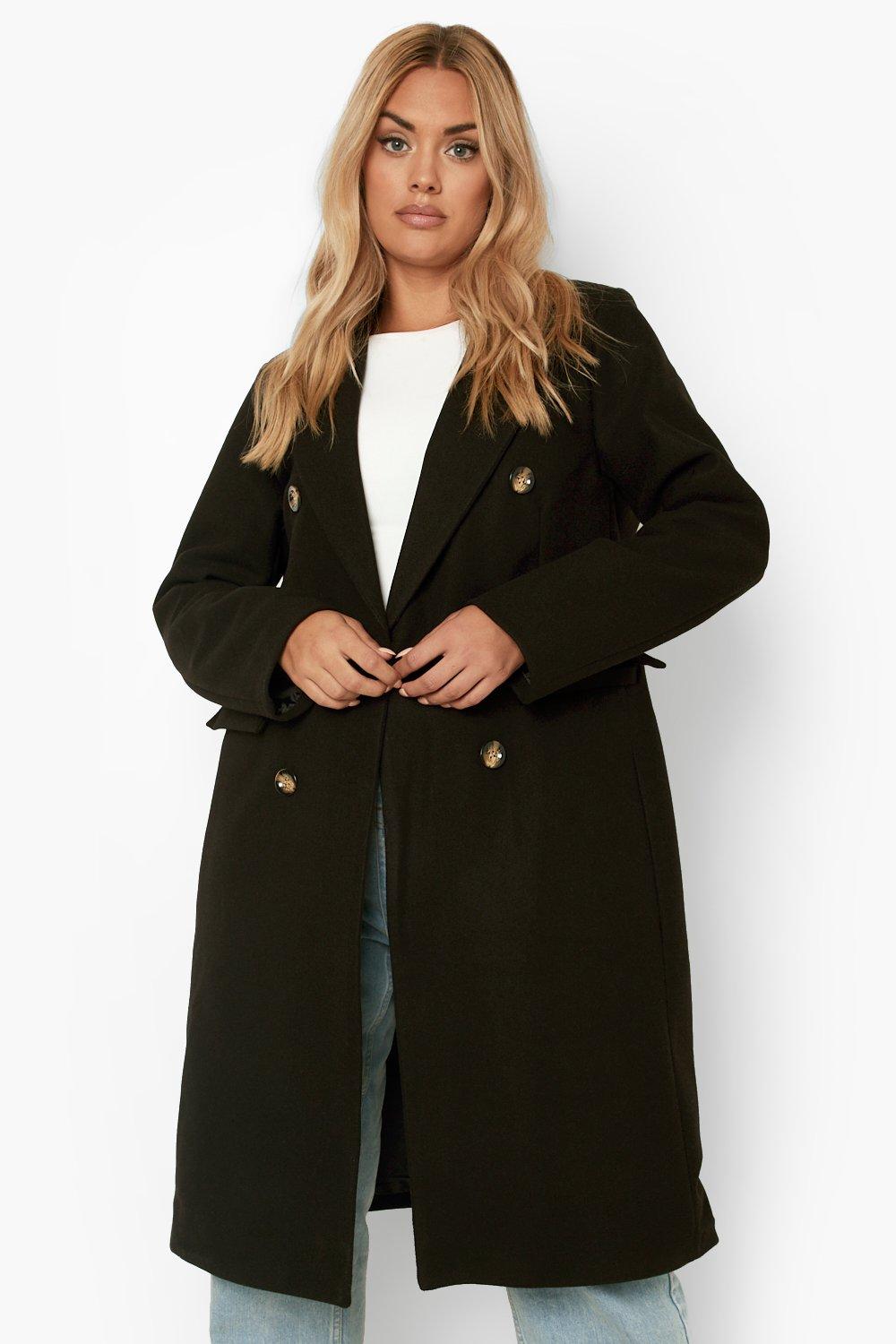 Women's Plus Double Breasted Wool Look Coat