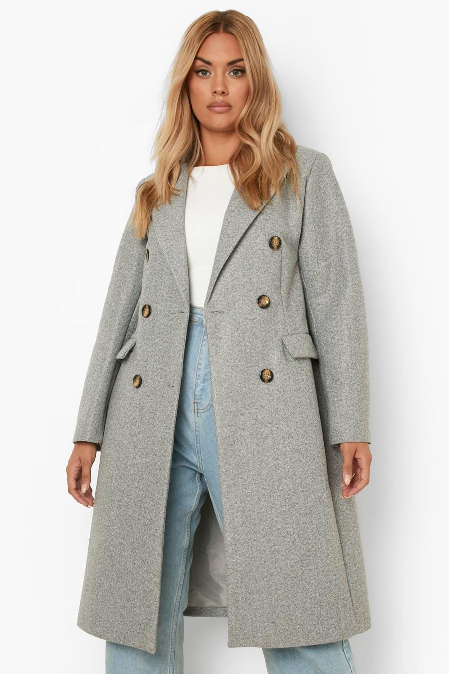 Light grey Plus Double Breasted Wool Look Coat image number 1