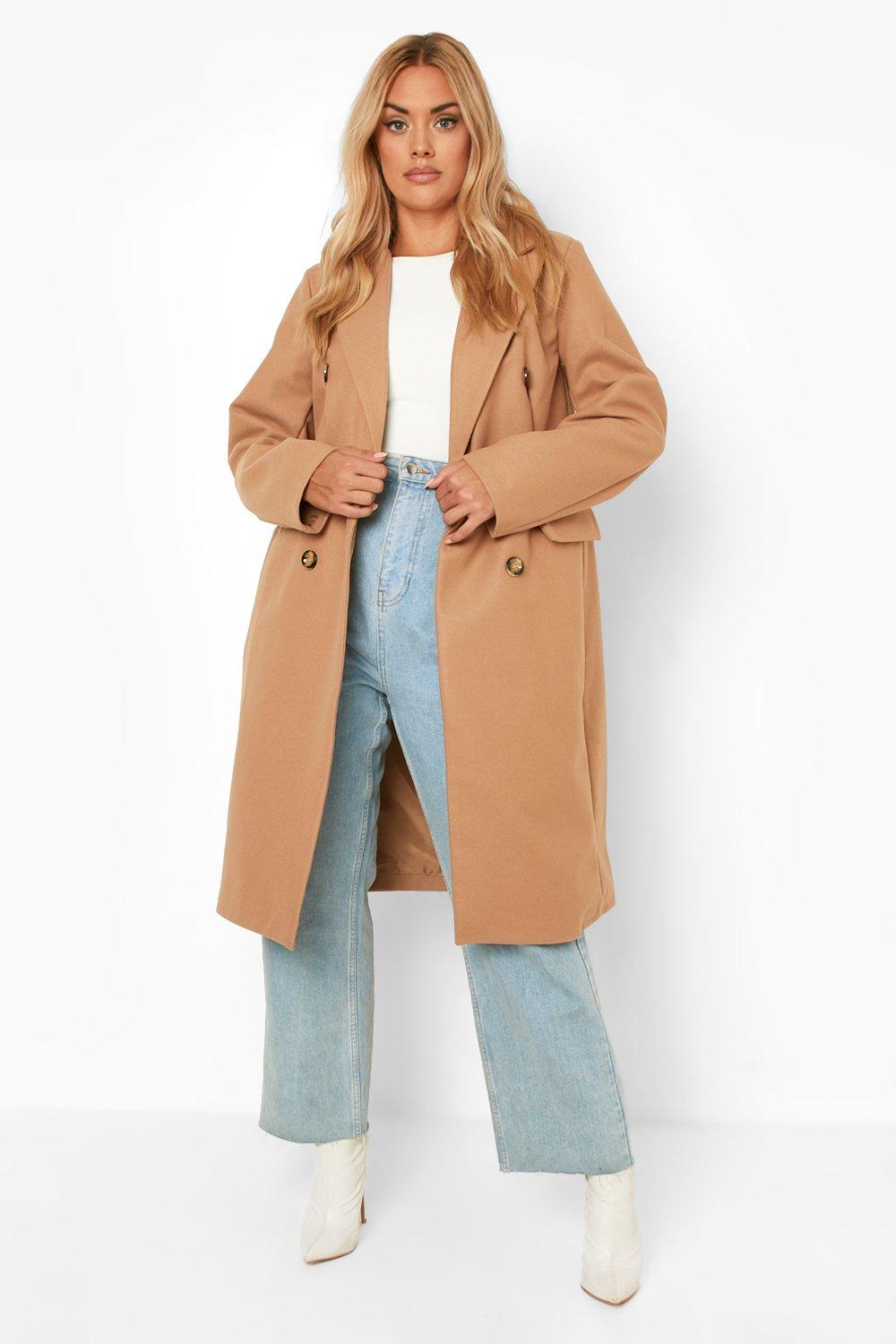 Women's Plus Double Breasted Wool Look Coat