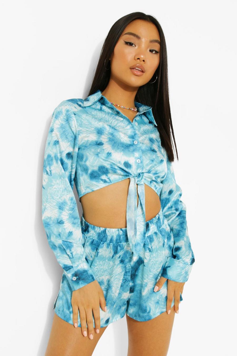 Blue Petite Tie Dye Knot Front Shirt image number 1