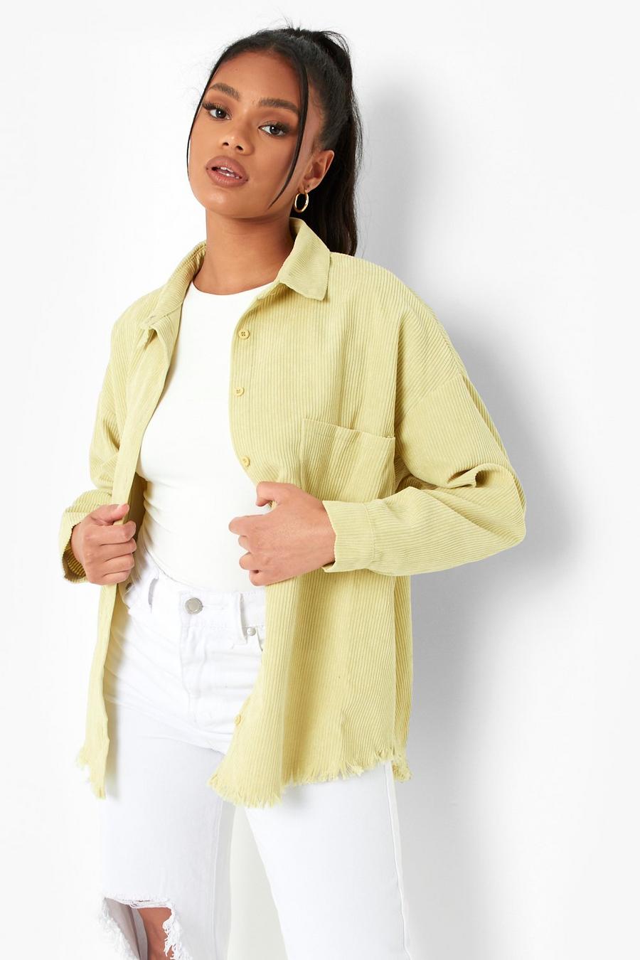 Camicia Petite oversize in velluto a coste, Lime image number 1