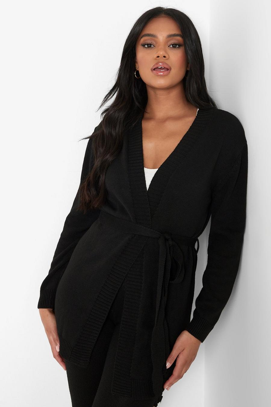 Black Petite Wrap Cardigan Knitted Co-Ord image number 1