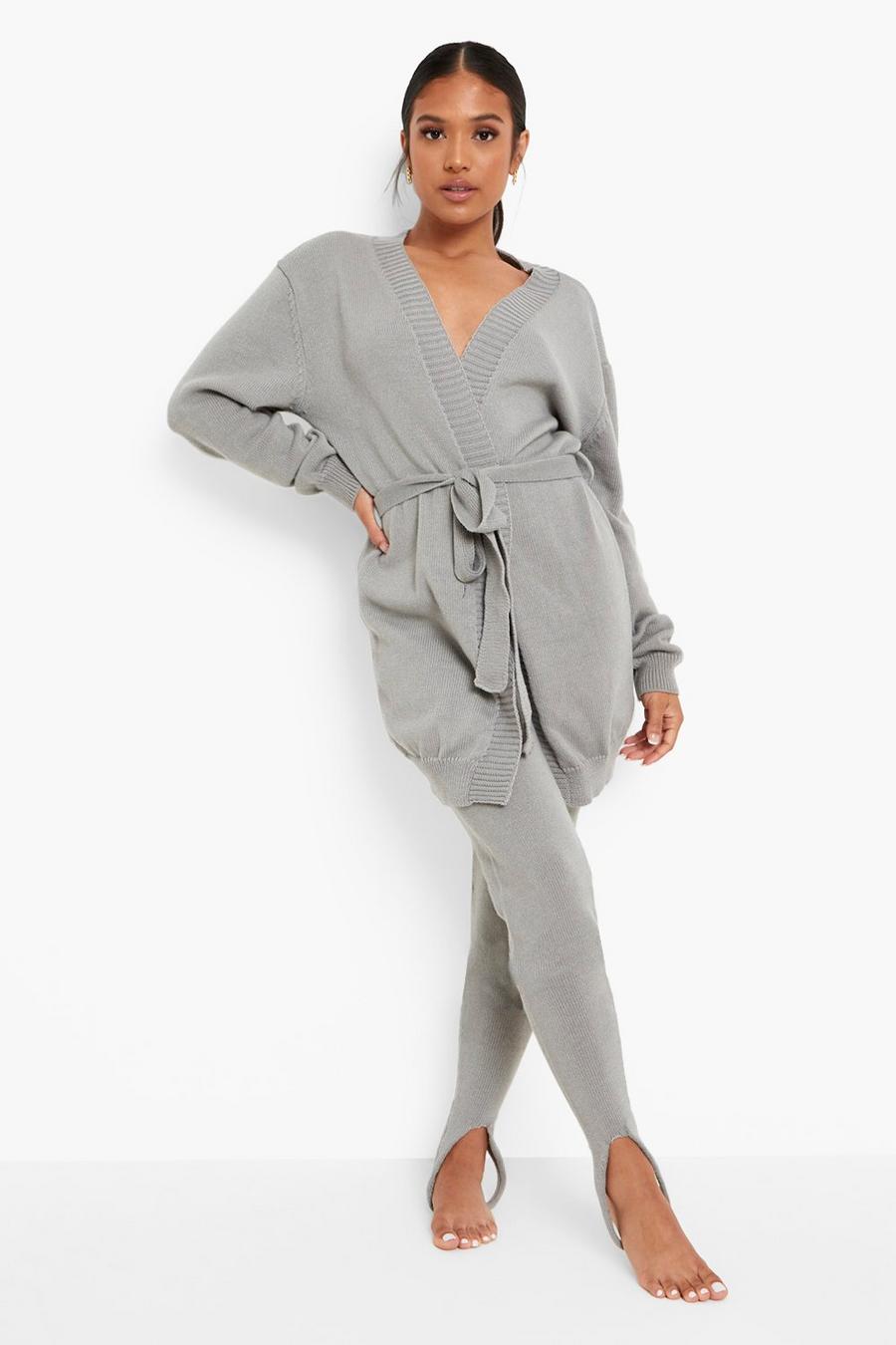 Grey Petite Wrap Cardigan Knitted Co-Ord image number 1