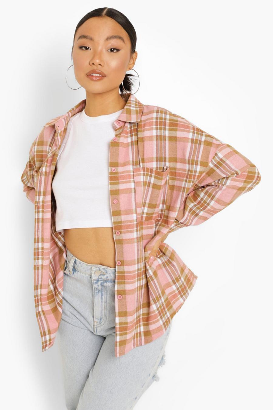 Pink Petite Oversized Check Shirt image number 1