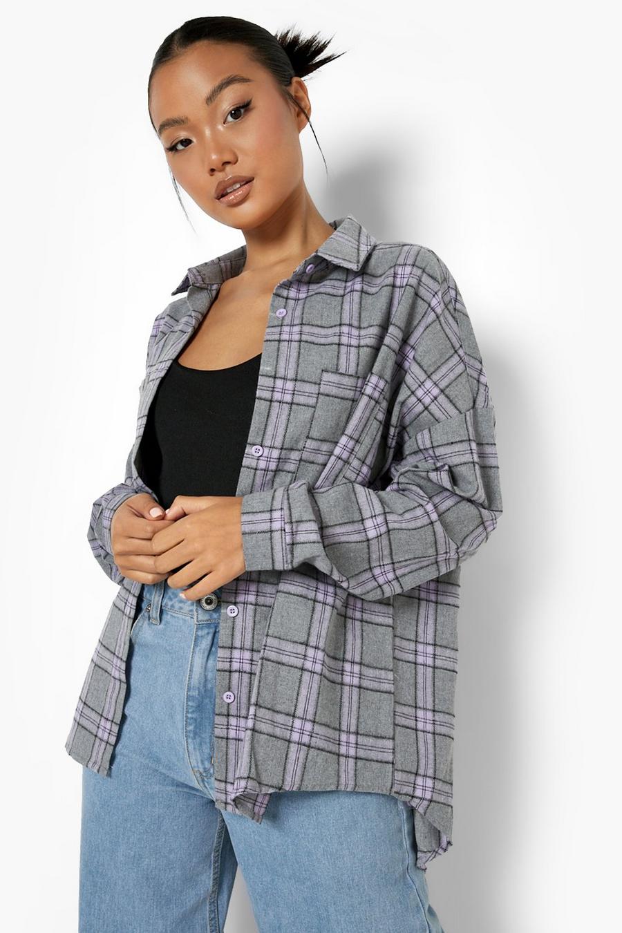 Lilac Petite Oversized Check Shirt image number 1