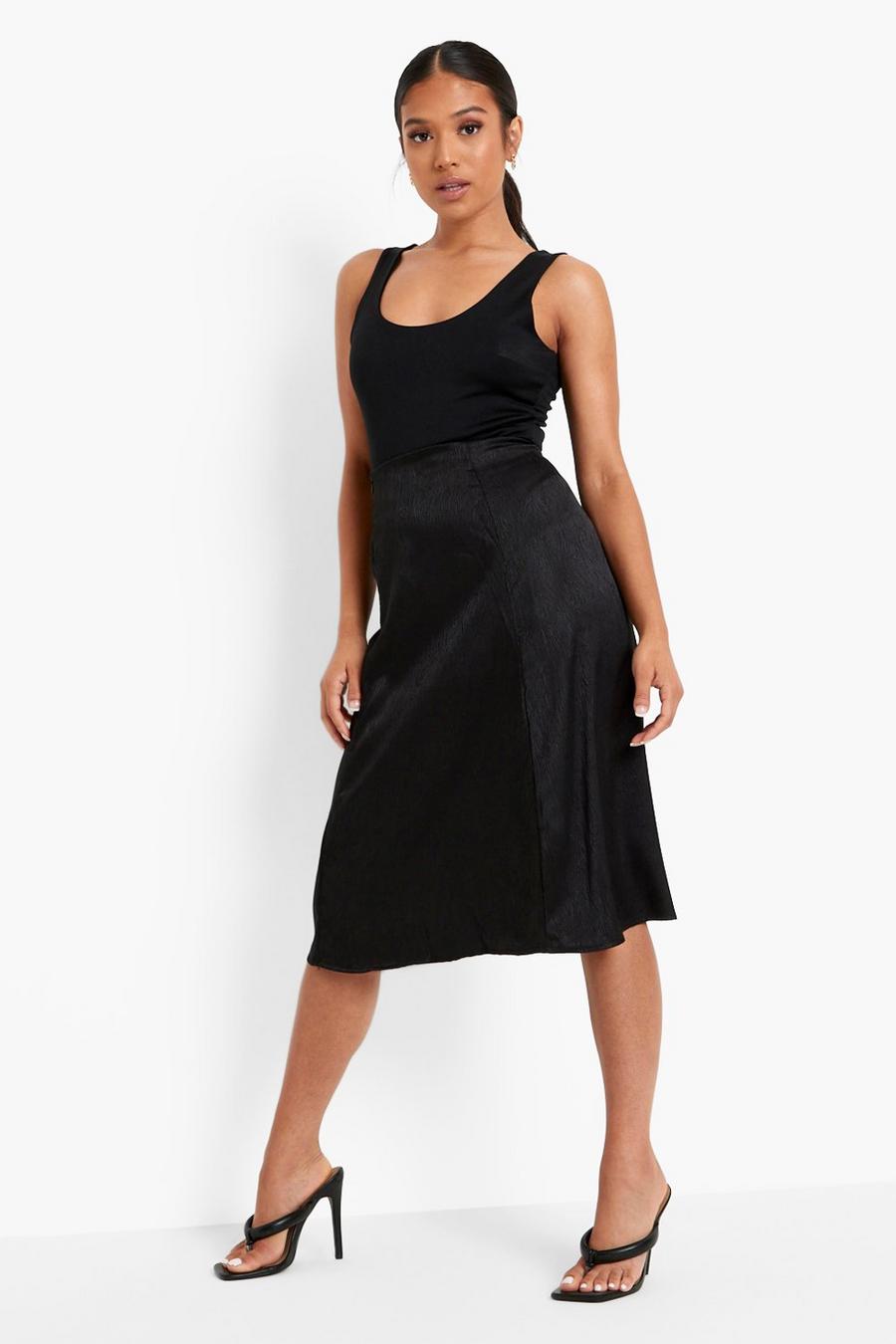 Black Petite Textured Jacquard Satin Midi Skirt image number 1