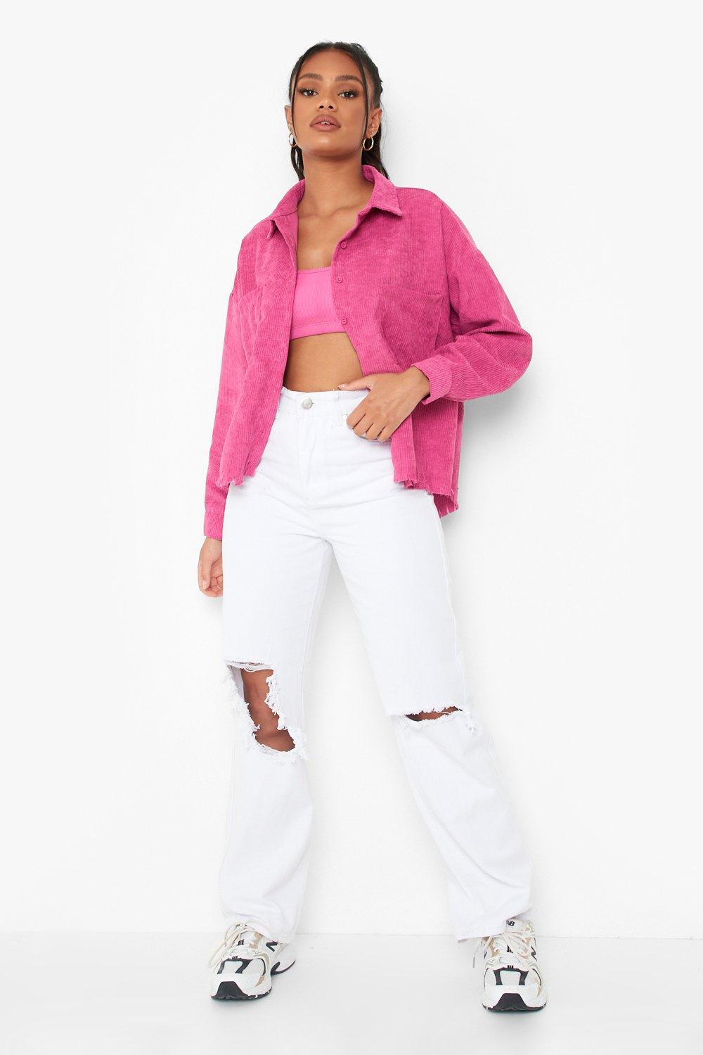 Pink cropped cord oversized trucker jacket deals