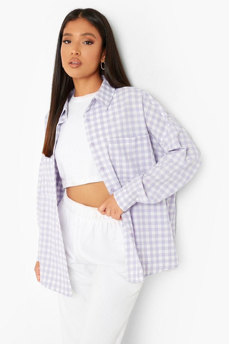 Lilac Petite Oversized Gingham Check Shirt image number 1