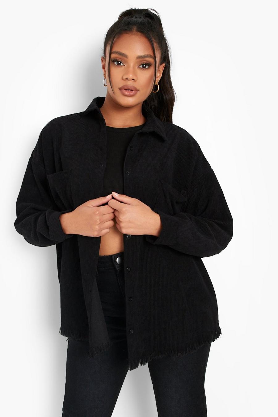 Black Petite Oversized Cord Shirt image number 1