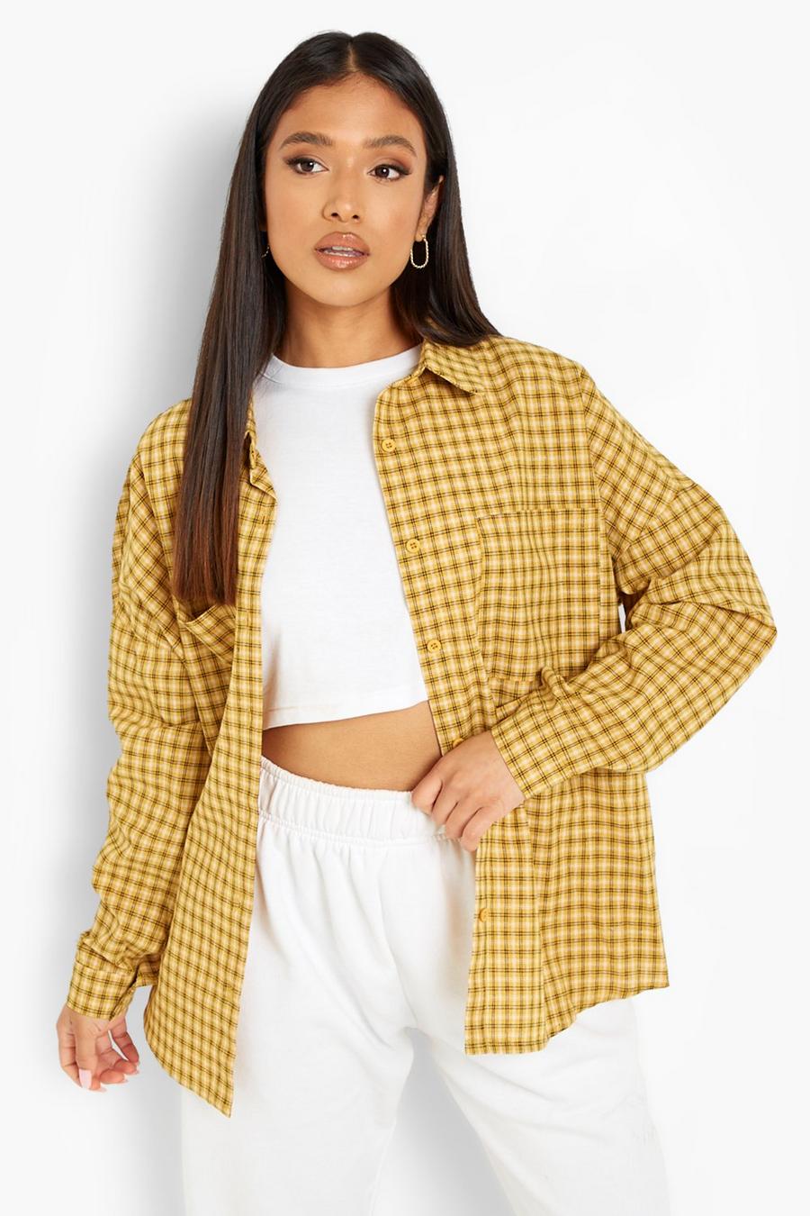 Yellow Petite Oversized Flannel Shirt image number 1