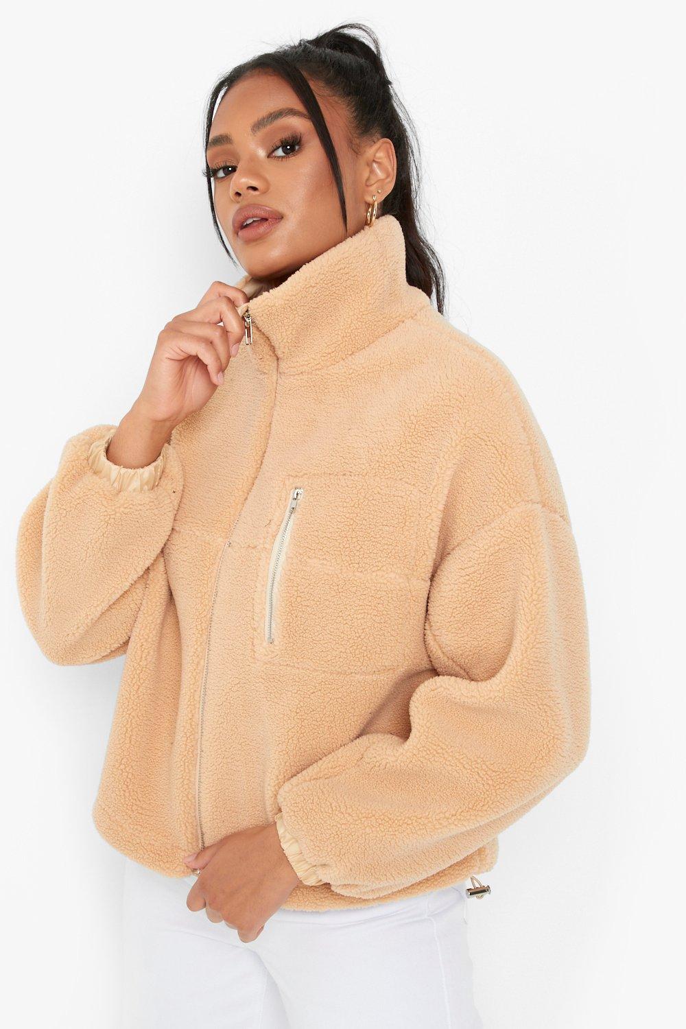 Petite Teddy Fleece Zip Up High Neck Jacket