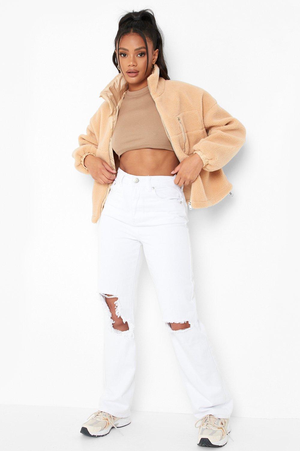 Cream Teddy High Neck Jacket