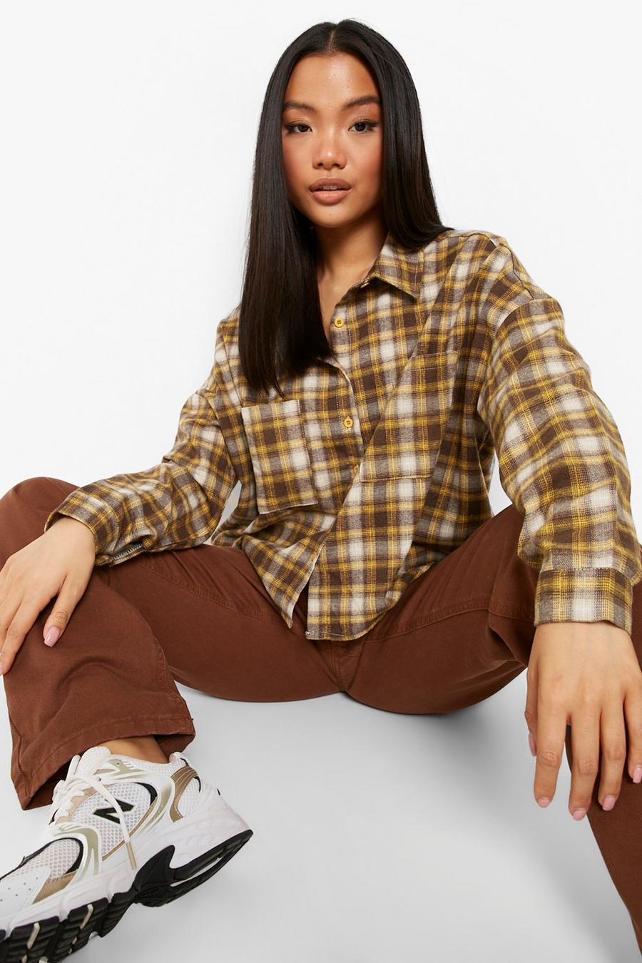 Yellow Petite Oversized Cropped Check Shirt image number 1
