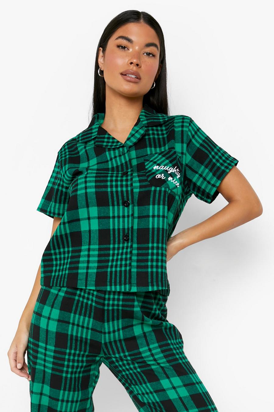 Camicia Petite con slogan natalizio Naughty Or Nice, Green gerde