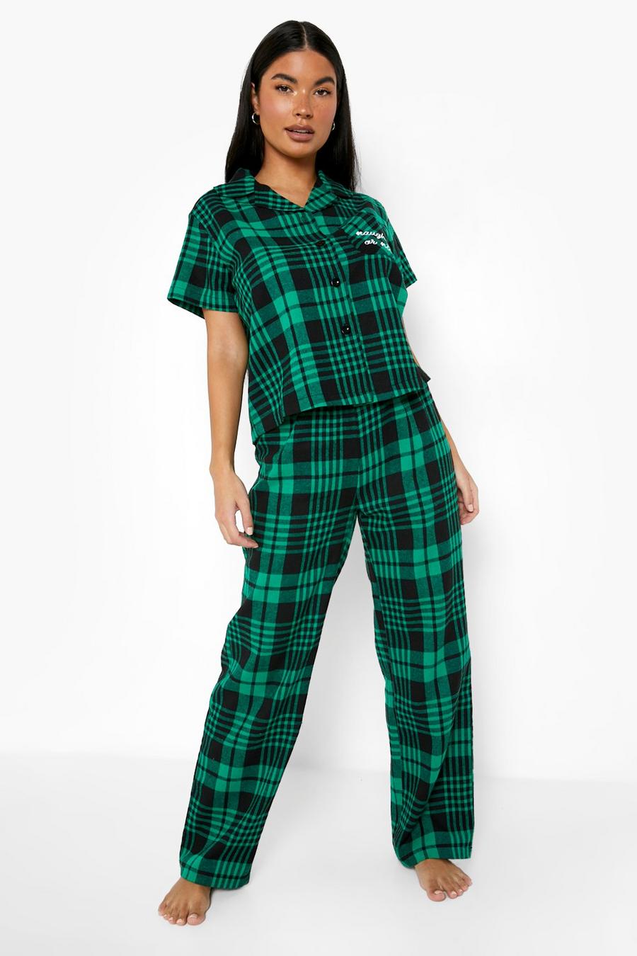 Green grün Petite Naughty Or Nice Kerst Pyjama Broek image number 1