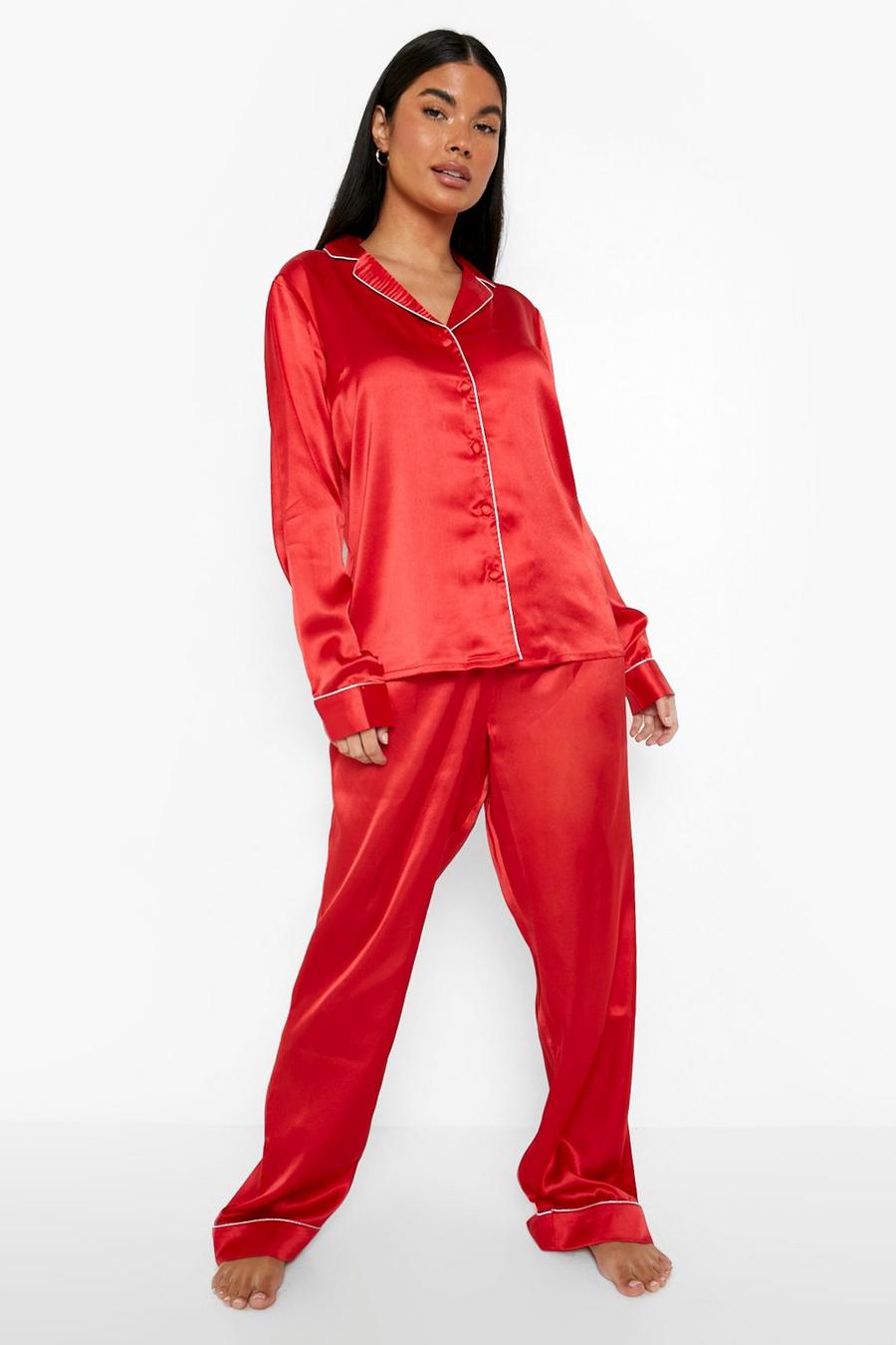 Set pigiama natalizio Petite in raso in 3 pezzi con elastico per capelli, Red image number 1