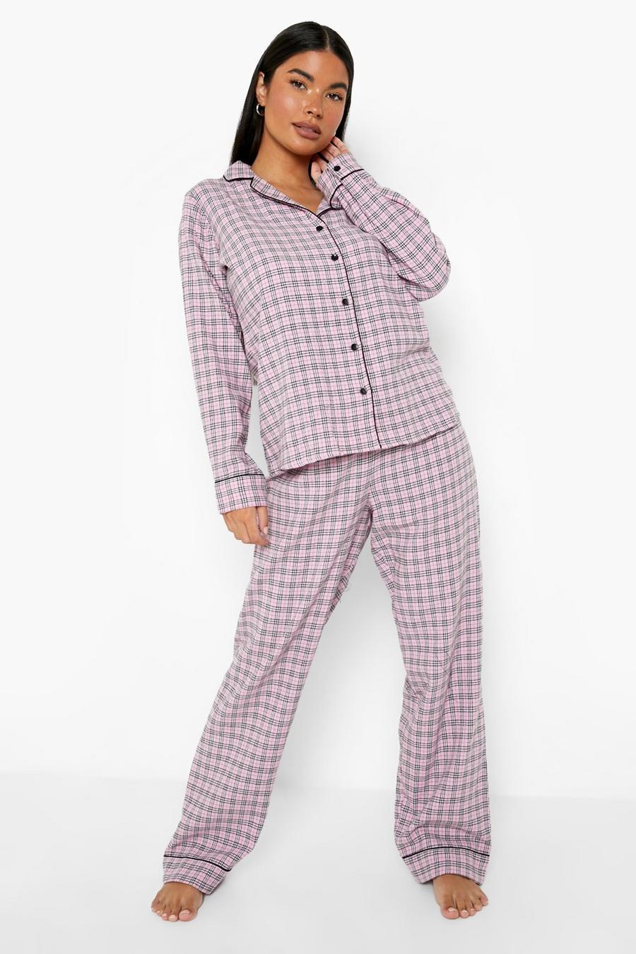 Baby pink Petite Pink Check Pj Trouser Set image number 1