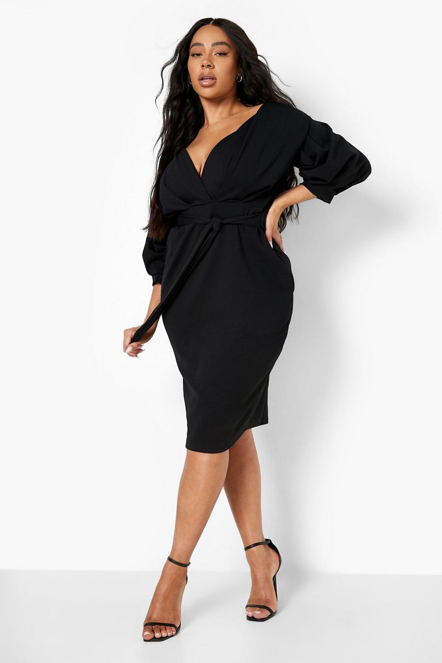 Black svart Plus - Off shoulder-klänning i återvunnet tyg med omlott image number 1