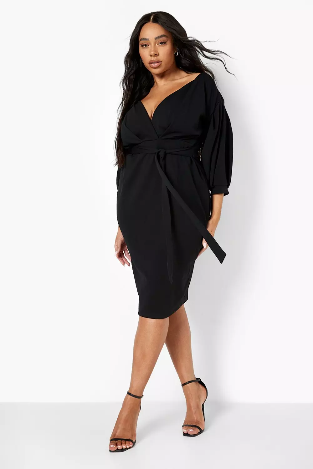 Boohoo off shoulder wrap dress hotsell