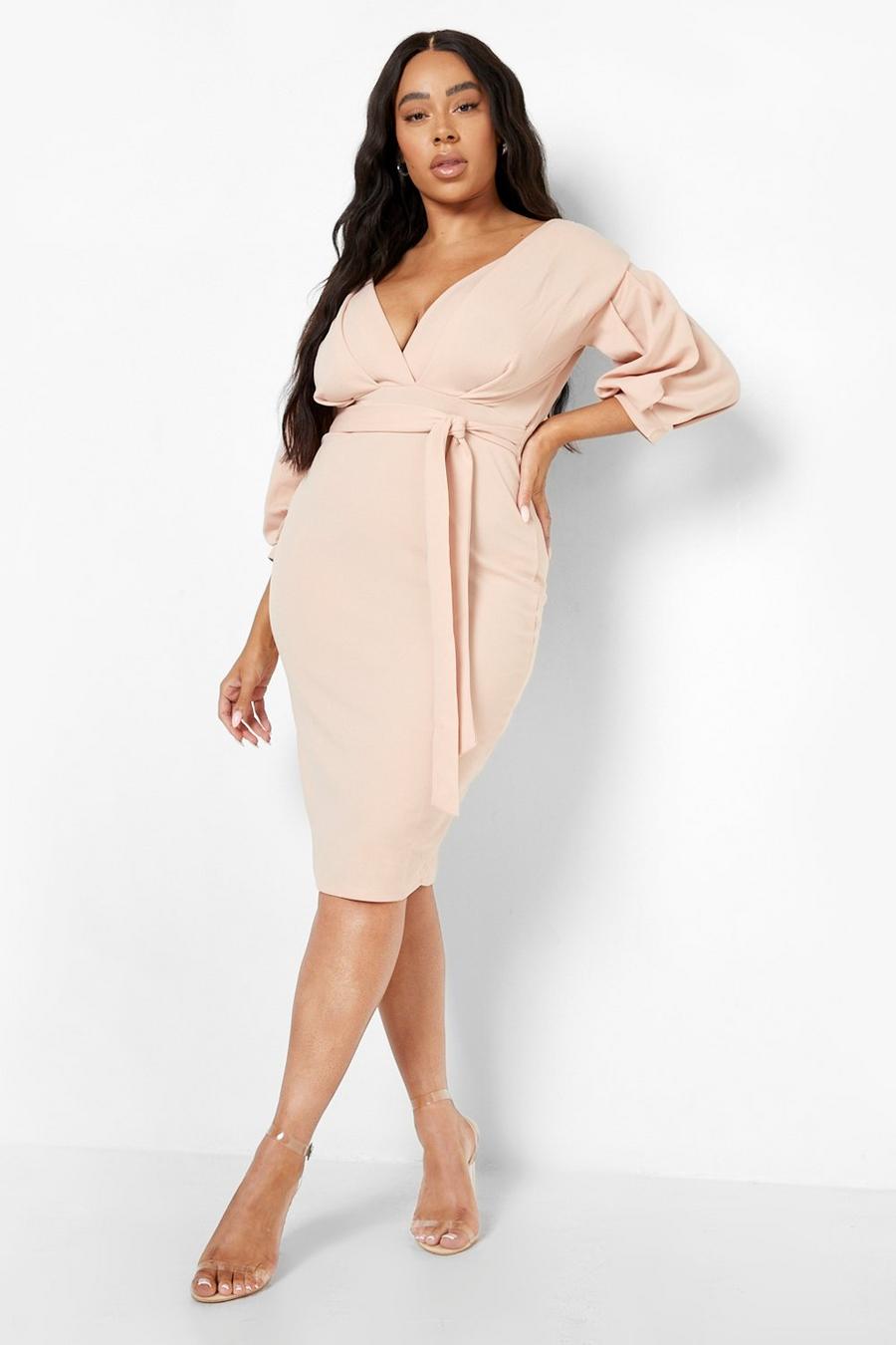 Blush pink Plus Recycled Off Shoulder Wrap Midi Dress