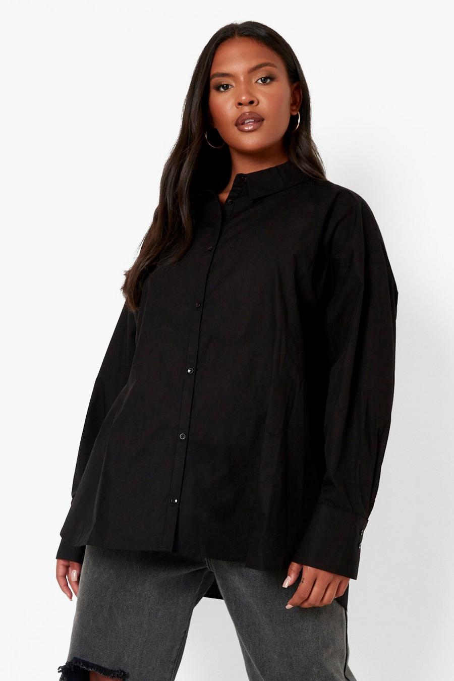 Camisa Plus oversize de algodón, Black image number 1