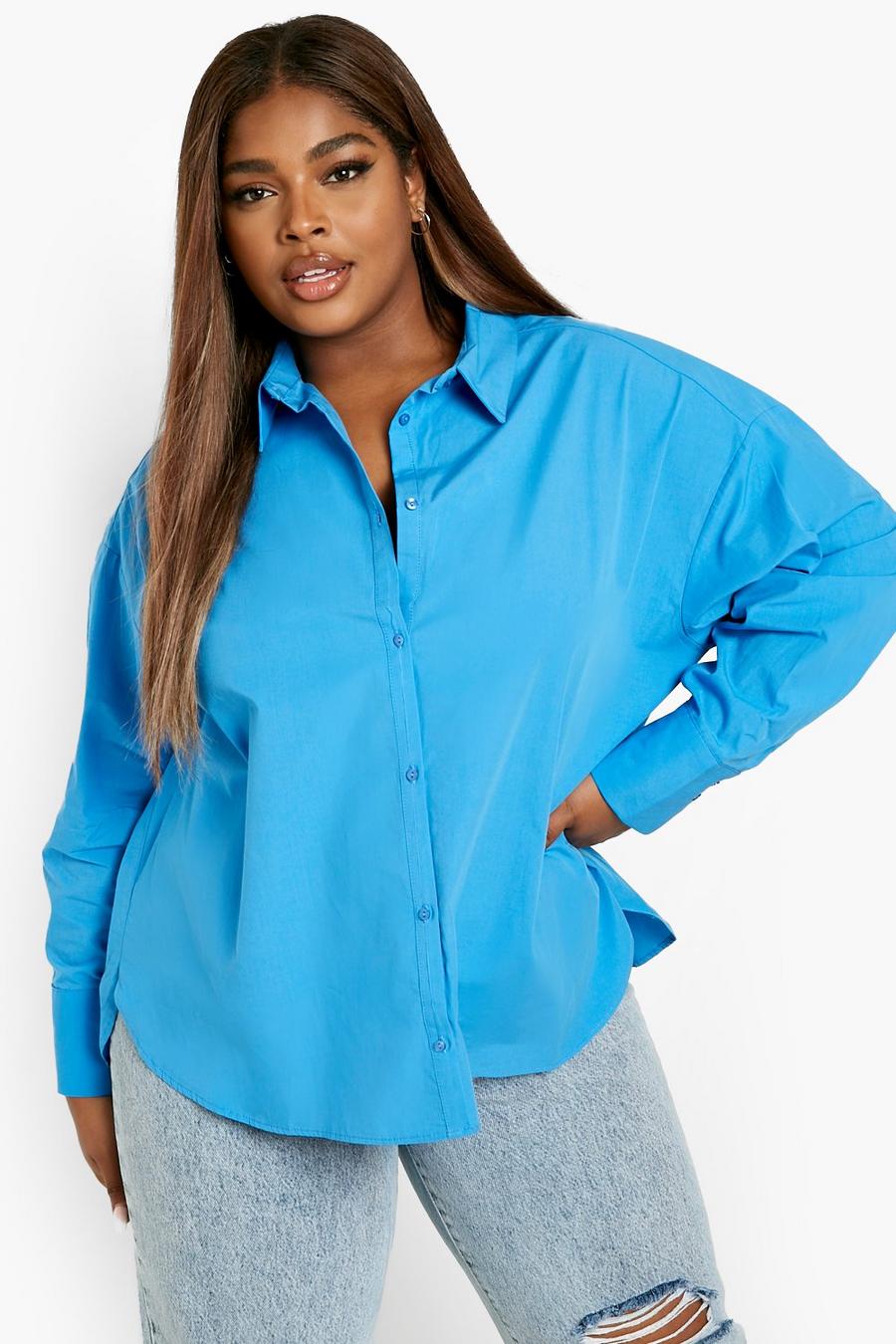 Blue Plus Oversized Cotton Shirt image number 1