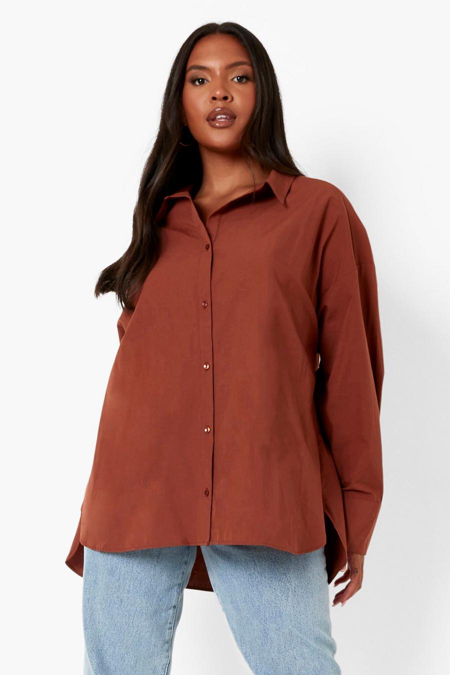 Chocolate brown Plus Oversized Cotton Shirt