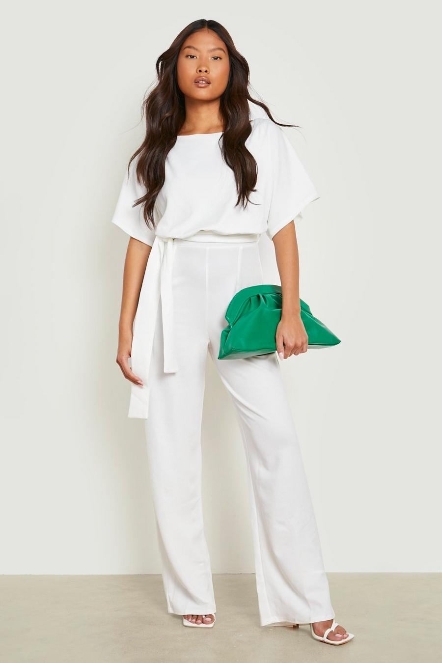 White Petite Double Layer Tie Waist Jumpsuit image number 1