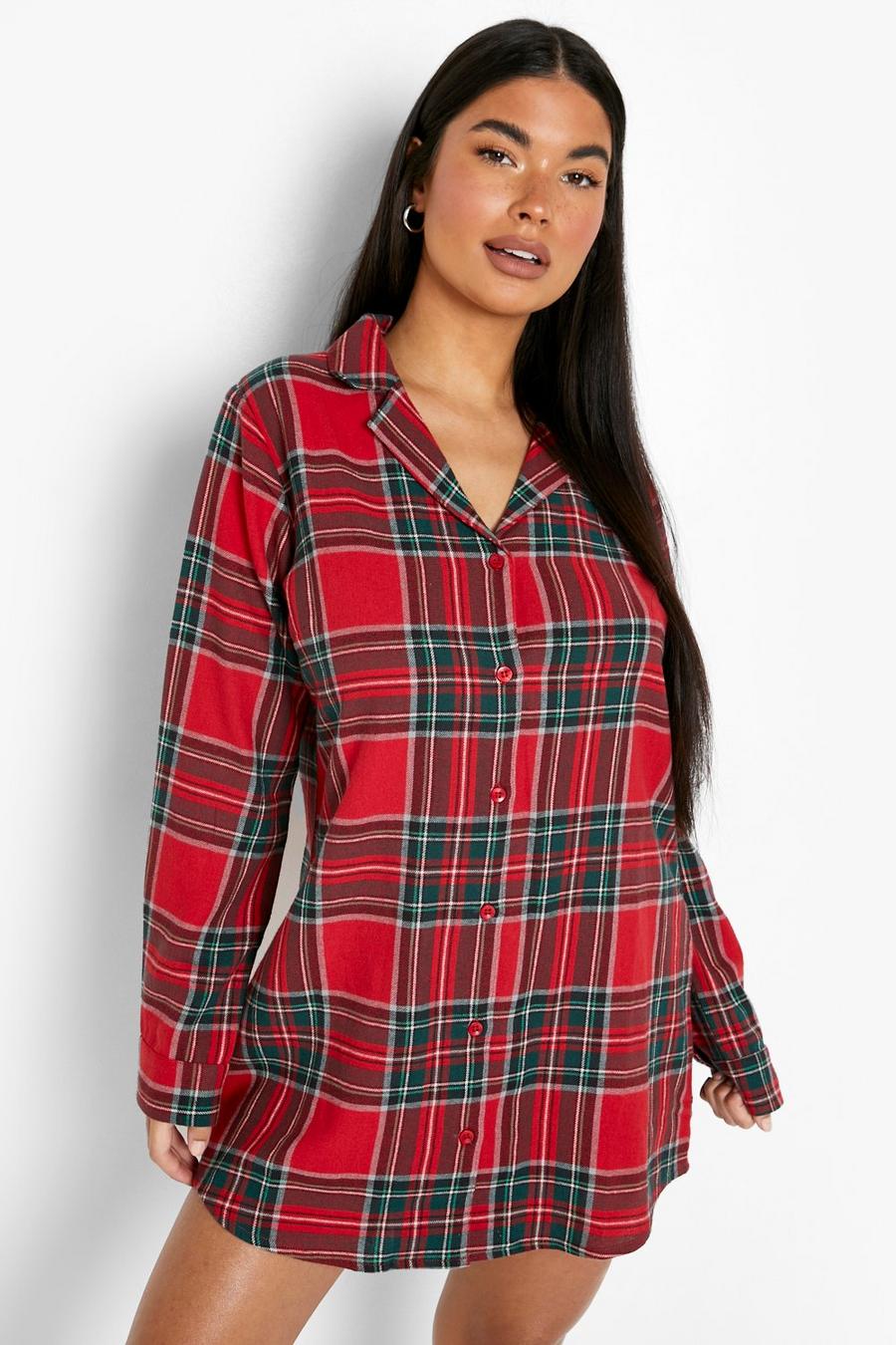 Red Petite Christmas Flannel Shirt Nightgown image number 1