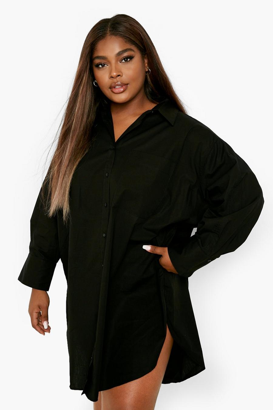 Black Plus Super Oversized Maxi Shirt Dress image number 1
