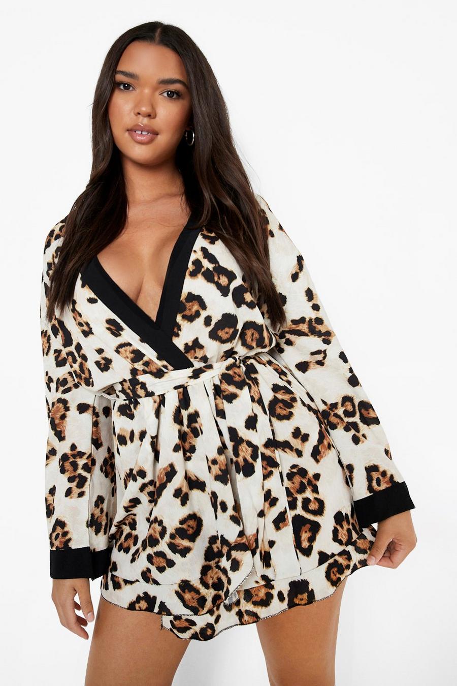 Plus Leopard Contrast Wrap Dress image number 1