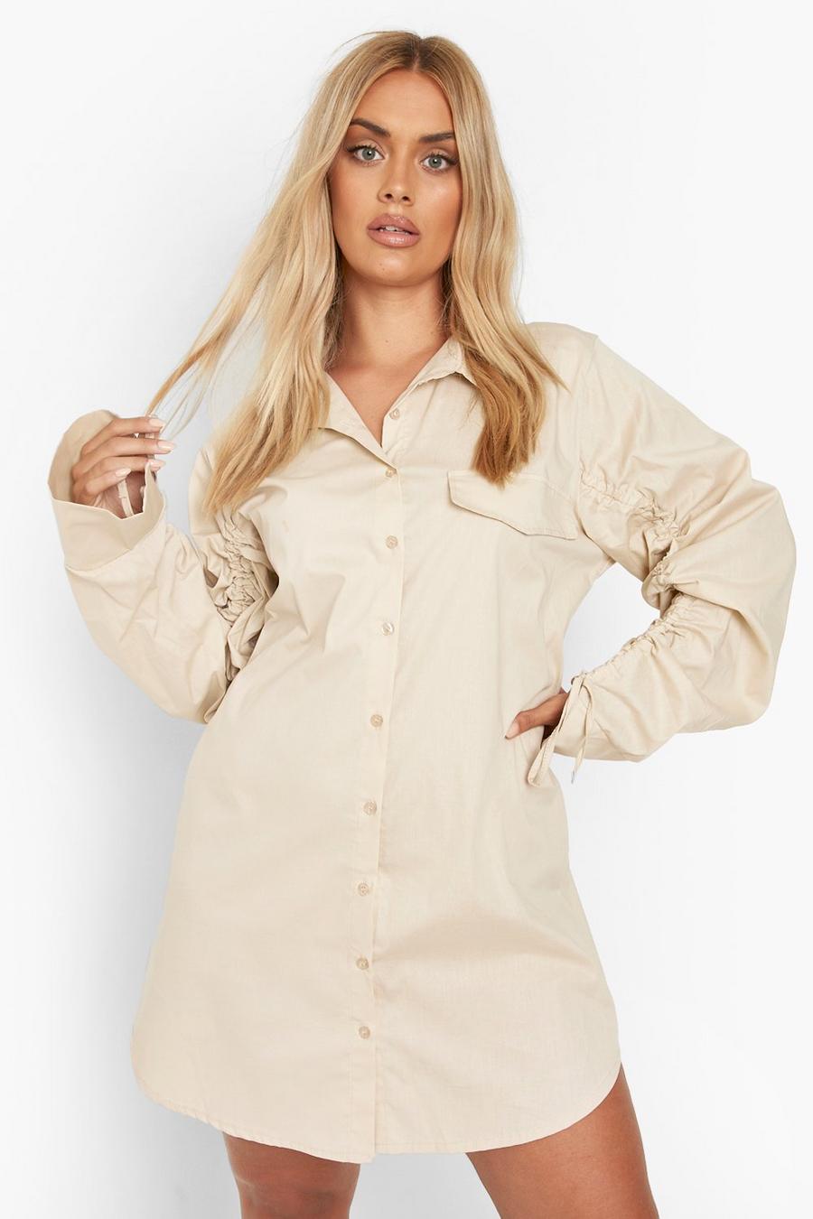 Stone Plus Ruched Sleeve Shirt Dress image number 1
