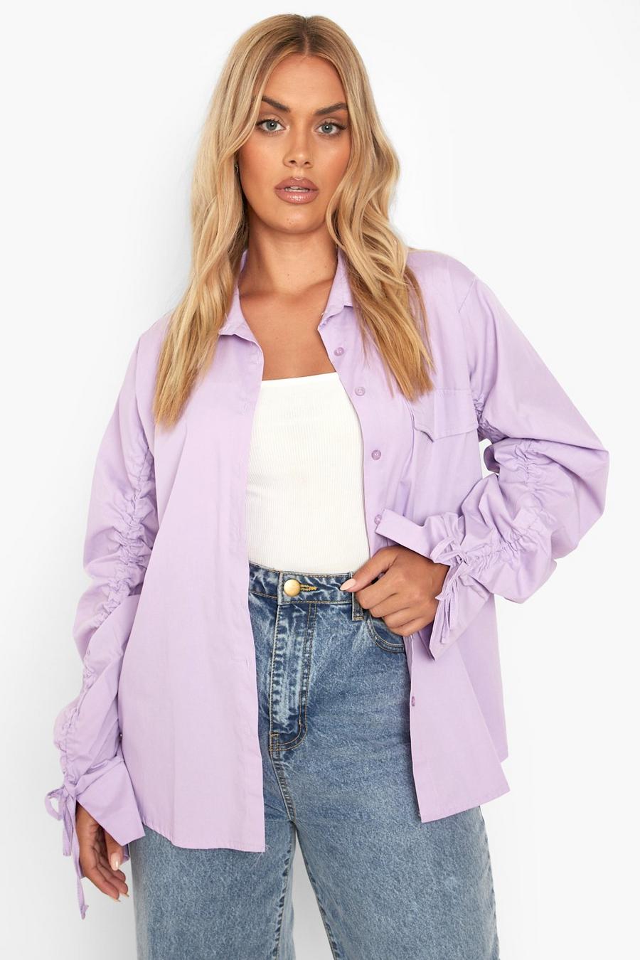 Lilac Plus Ruched Sleeve Oversized Shirt image number 1