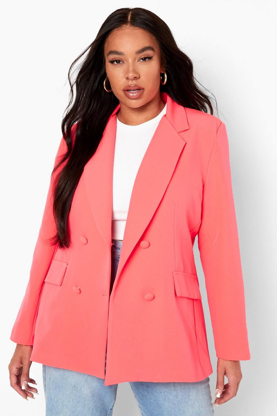 Neon-pink Plus Neon Double Breasted Tailored Blazer image number 1