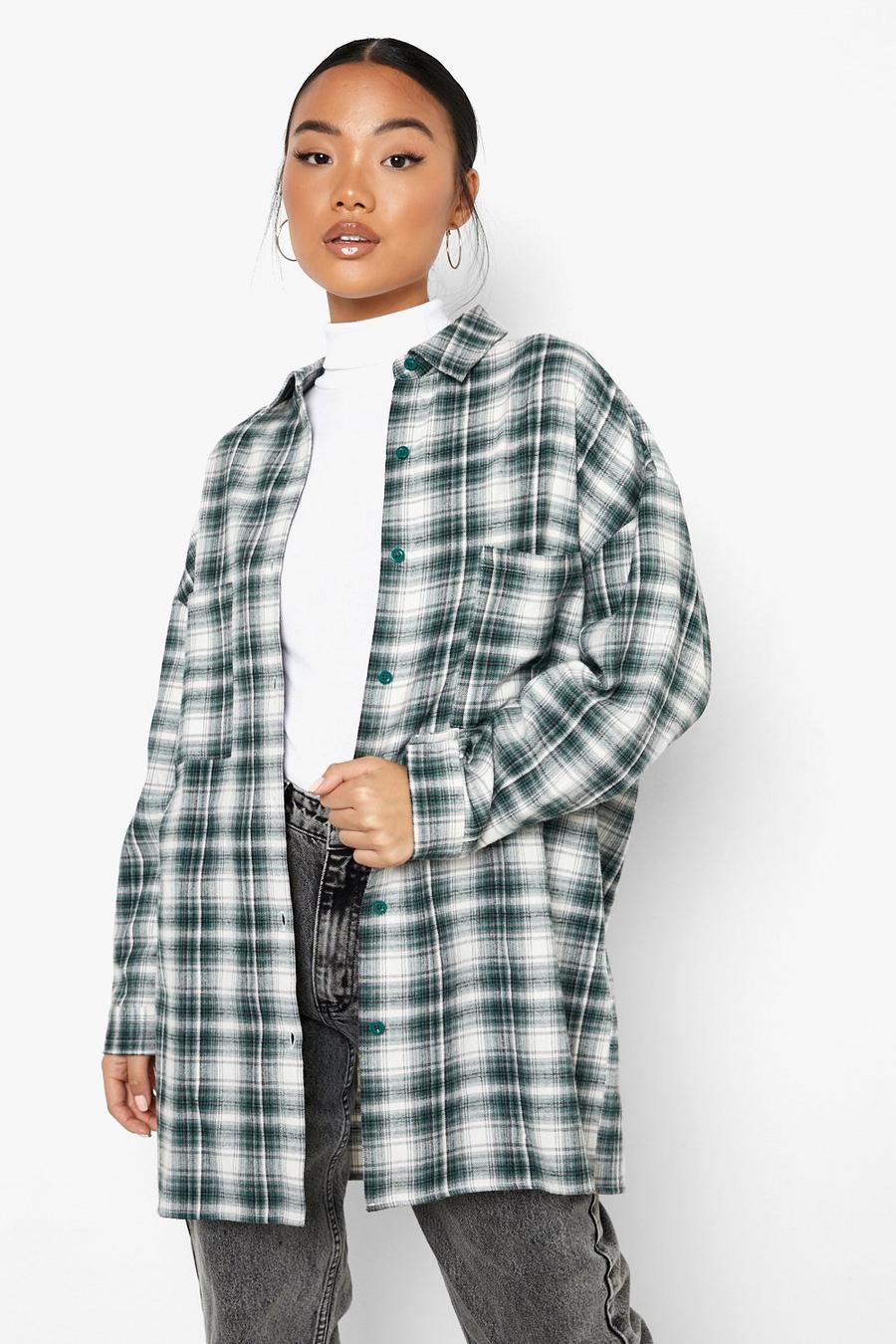 Green Petite Oversized Flannel Shirt image number 1