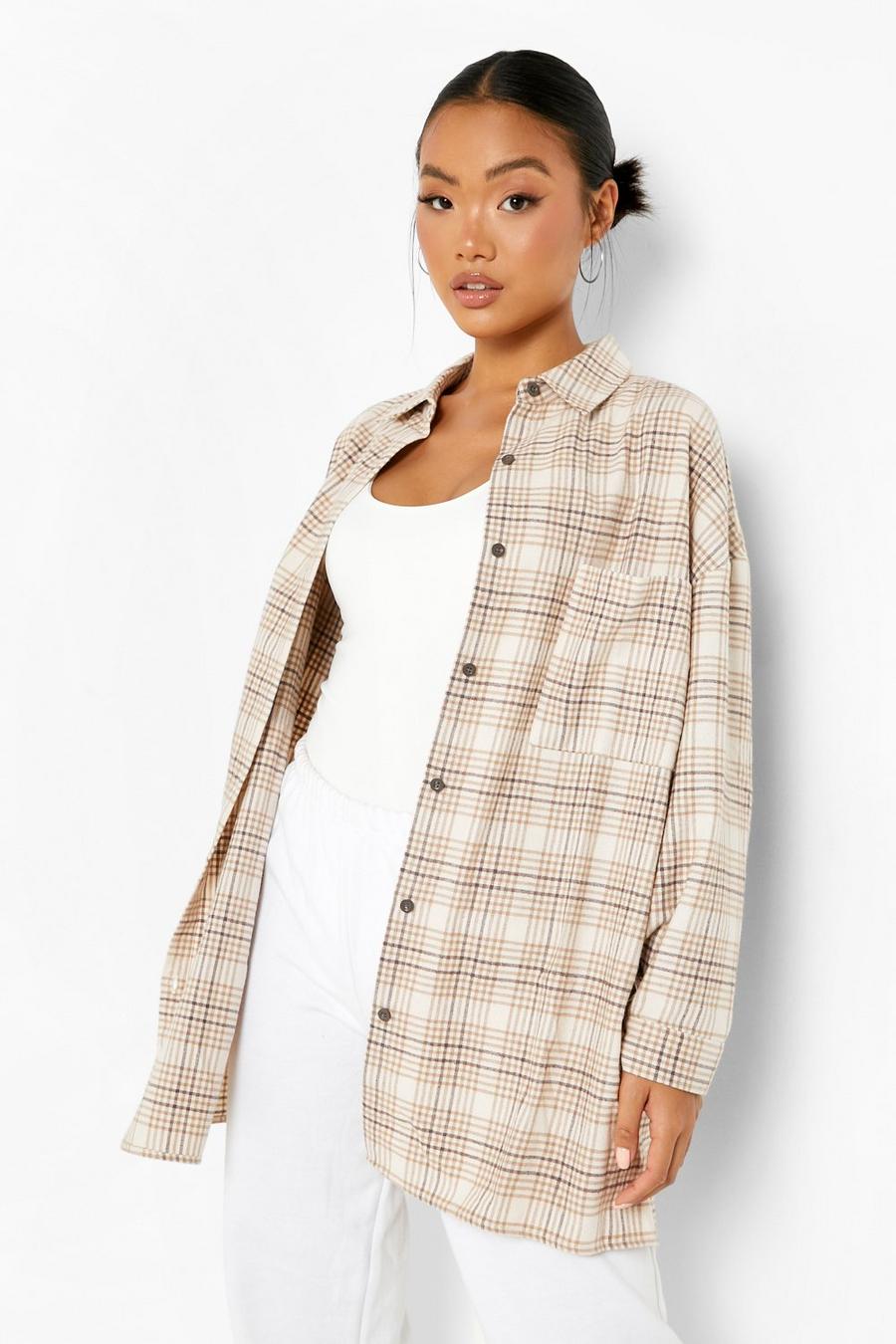 Stone Petite Oversized Flannel Shirt image number 1