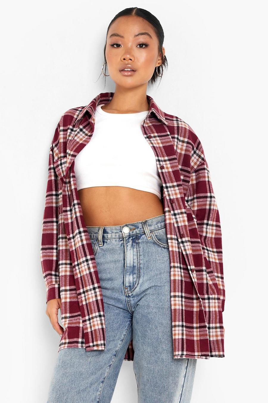 Berry Petite Oversized Check Shirt image number 1