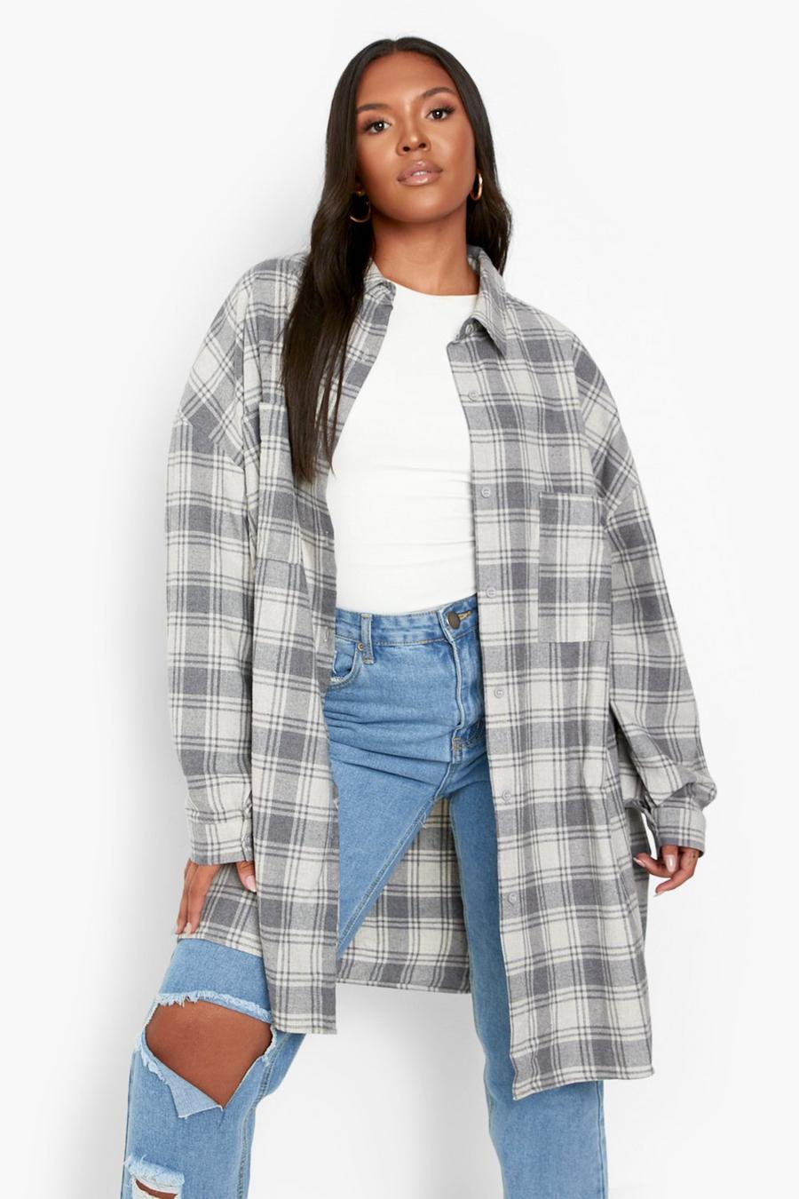 Grey Plus Oversized Flannel Shirt image number 1