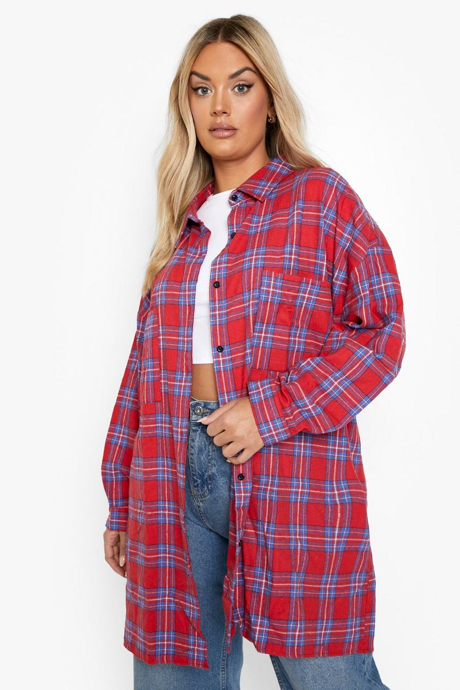 Red Plus Oversized Check Shirt image number 1