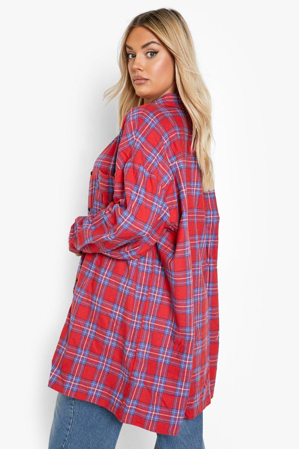 boohoo Plus Oversized Flannel Shirt - Red - Size 20